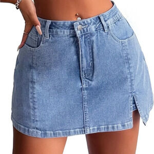 Elleven Women’s Medium Wash w Front Slit Short/Skirt/ Denim Skort Large NWT